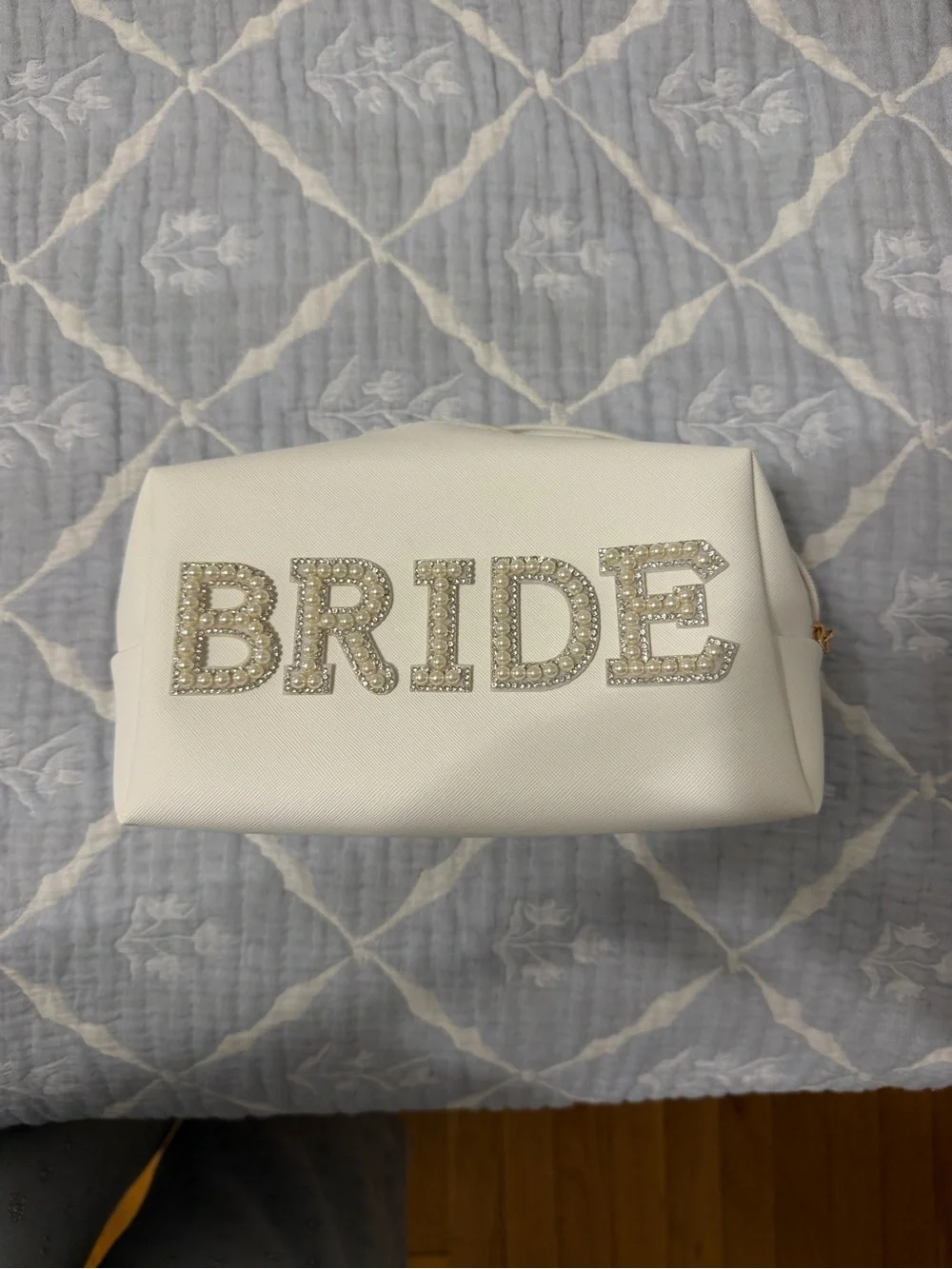 White BRIDE Pearl Embellished Makeup Bag